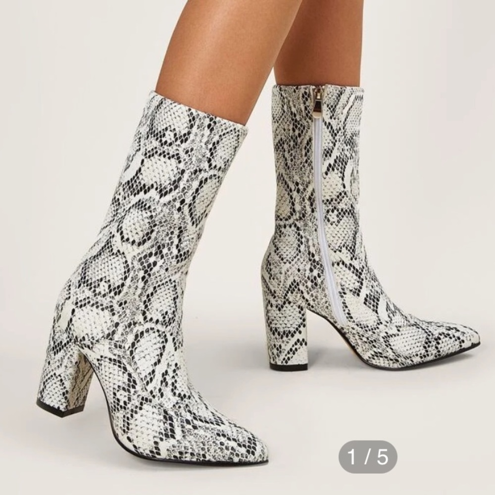 Snakeskin Chunky Heeled Boots